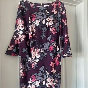 Calvin Klein Floral Bell Sleeve Dress w/ Gold Zipper